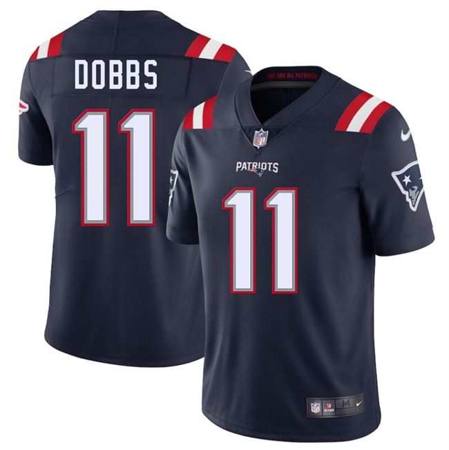 Men's New England Patriots #11 Joshua Dobbs Navy 2025 Vapor Limited Stitched Football Jersey
